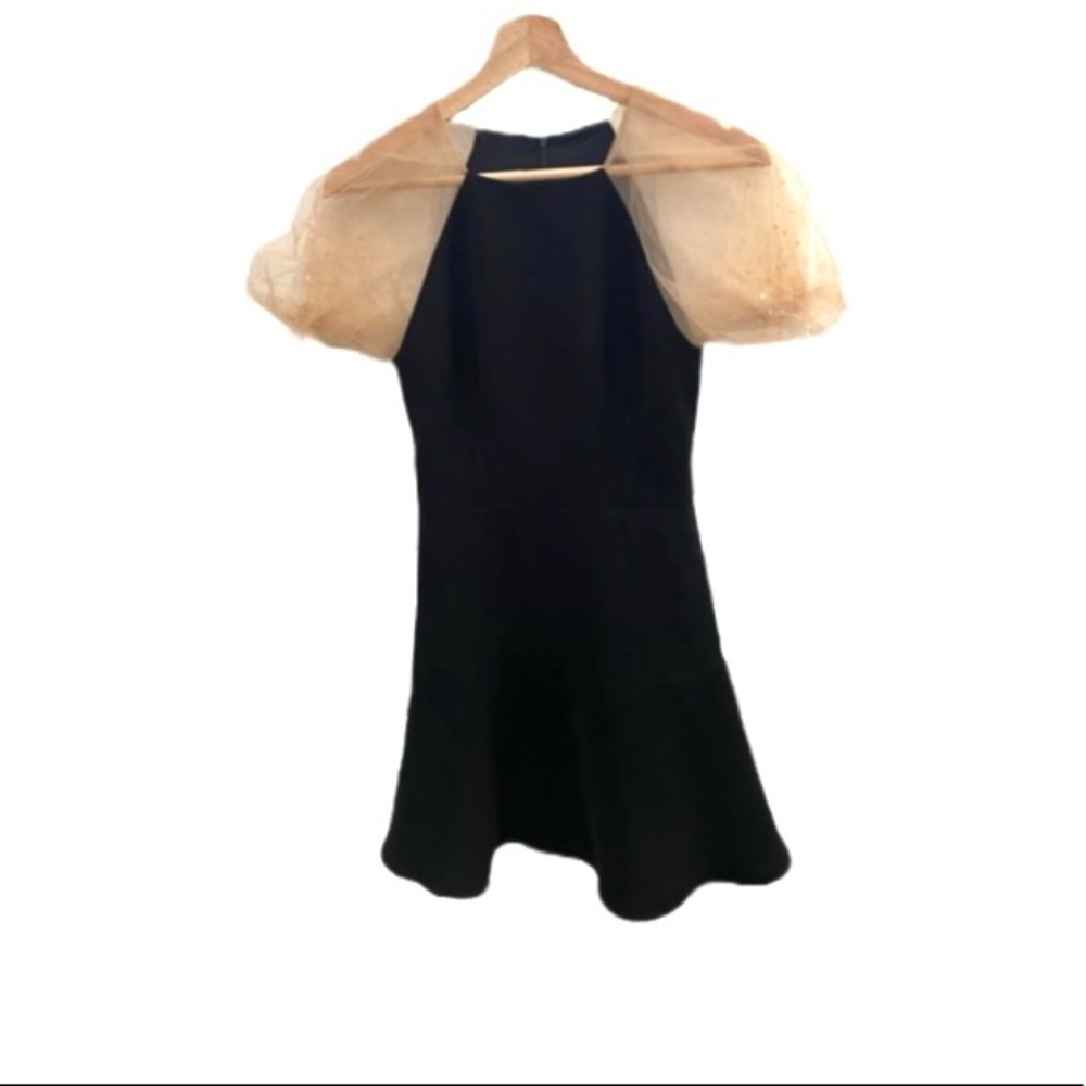 Elpis black sheer mesh puff sleeve dress small